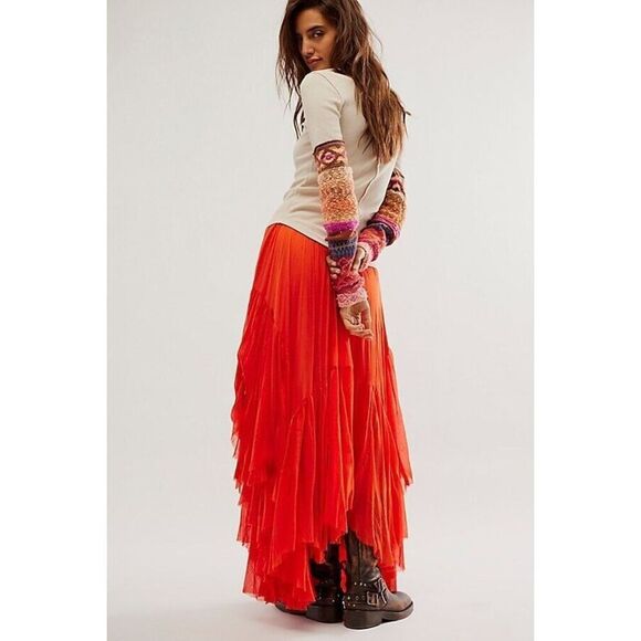 Free People FP One Clover Skirt Asymmetrical Tiered Orange Large L NEW - Picture 4 of 5